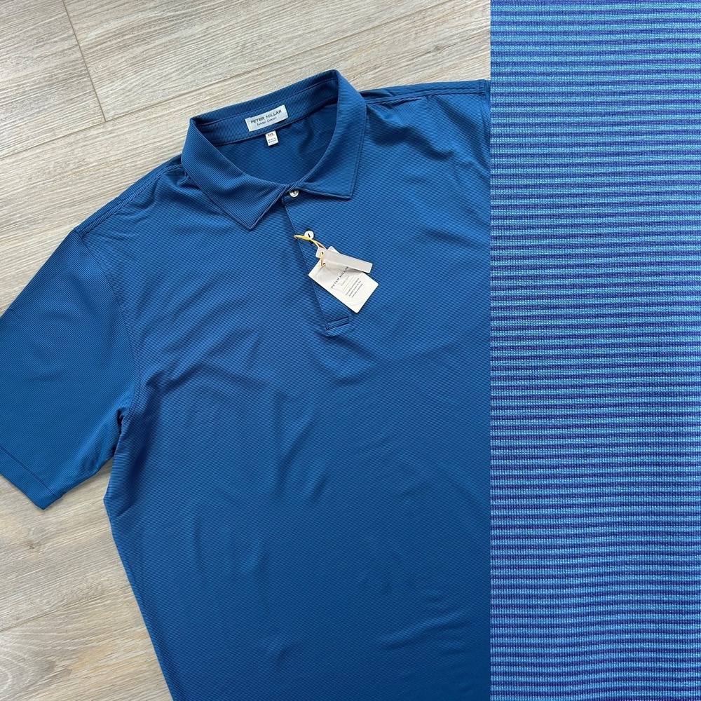 Peter Millar Men's 2XL XXL Navy Blueโ Jubilee Stripe Crown Sport Polo Shirt